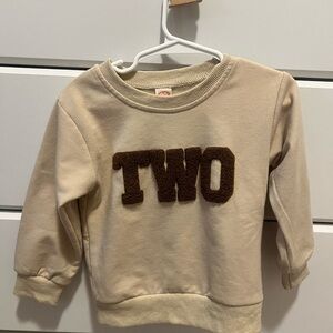 Toddler TWO Beige Sweatshirt with Brown Lettering